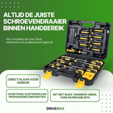 Screwdriver set in case with bits and flexible extender