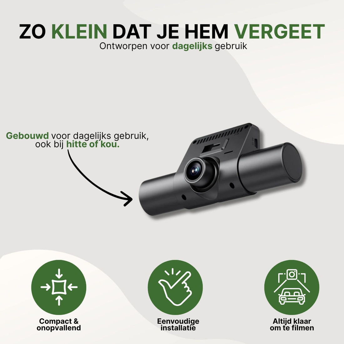 360Guard Pro compact dashcam, designed for daily use and resistant to heat and cold, easy to install and ready to use immediately.
