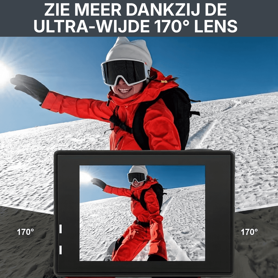 4K action camera with 170° wide-angle lens during winter sports recording