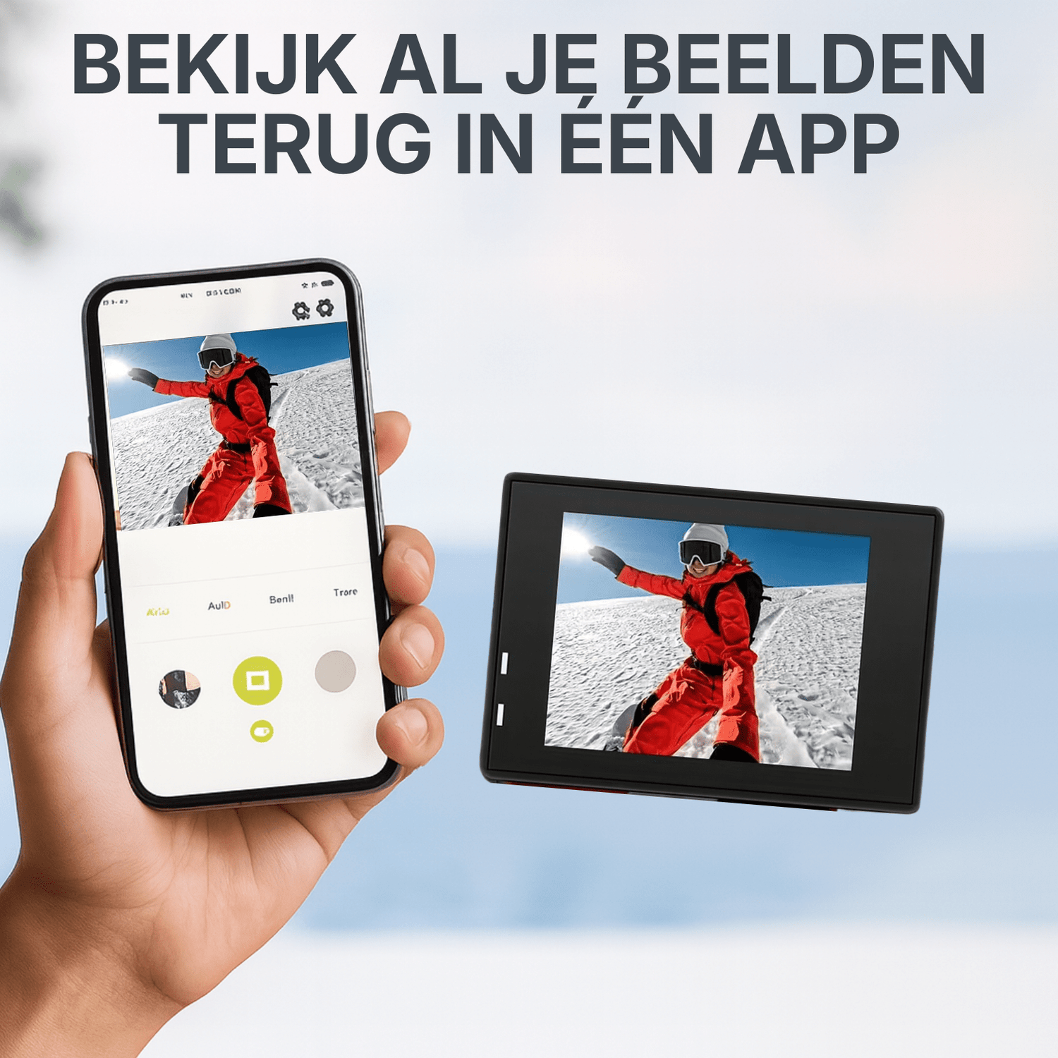 4K action camera beelden bekijken en doorsturen via smartphone app.