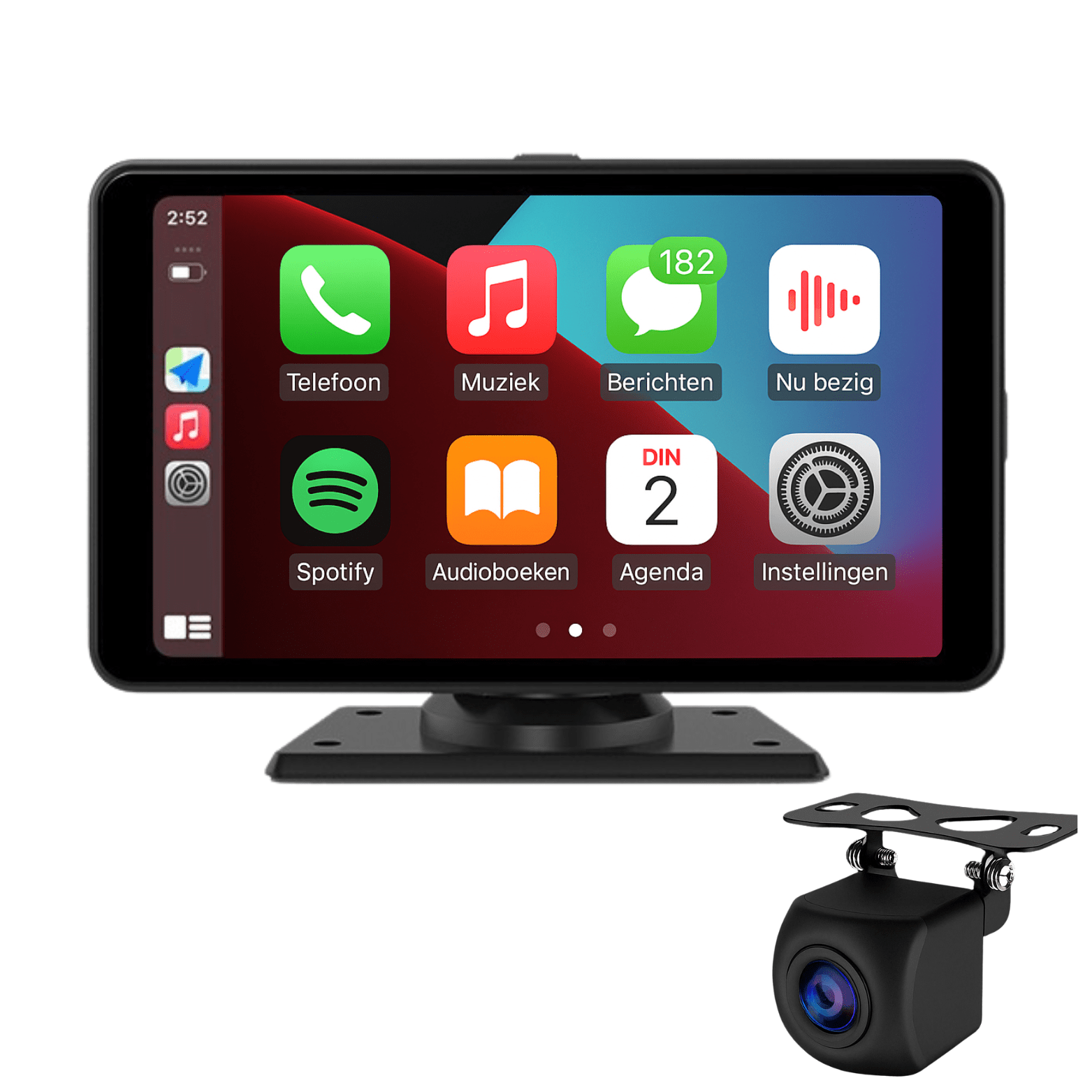7-inch Navion One CarPlay screen with wireless Apple CarPlay and Android Auto, including rearview camera – ideal for hands-free calling, navigation, and multimedia in the car.