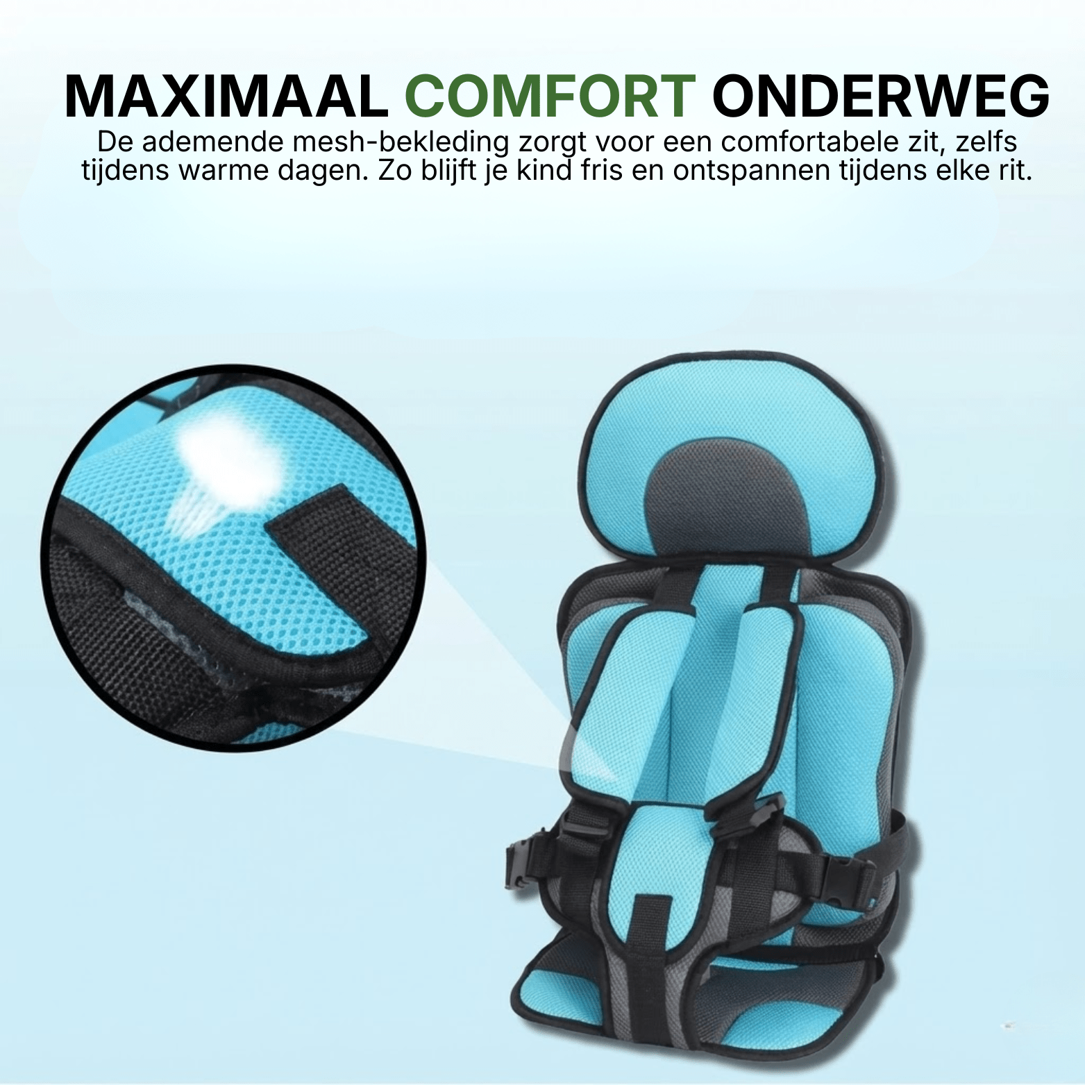 Kinderautostoel met ademende mesh-bekleding voor maximaal comfort en ventilatie tijdens autoritten, zelfs op warme dagen.Select 84 more words to run Humanizer.