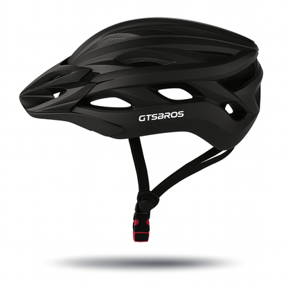 Zwarte AeroX fietshelm van GTSBROS met lichte schaal en grote ventilatieopeningen aan de zijkant.