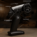 remote control of the TurboRacer™ with speed button, LED lighting, and steering wheel control.