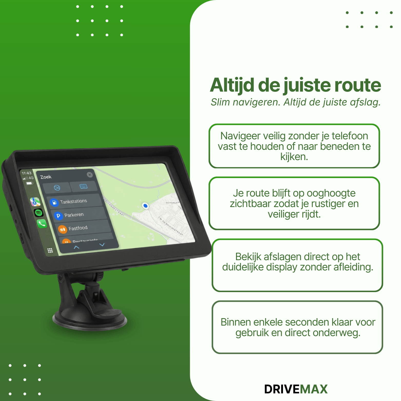 Car navigation with large touchscreen and dashboard mount that displays clear maps and route instructions for safe and easy navigation while driving.