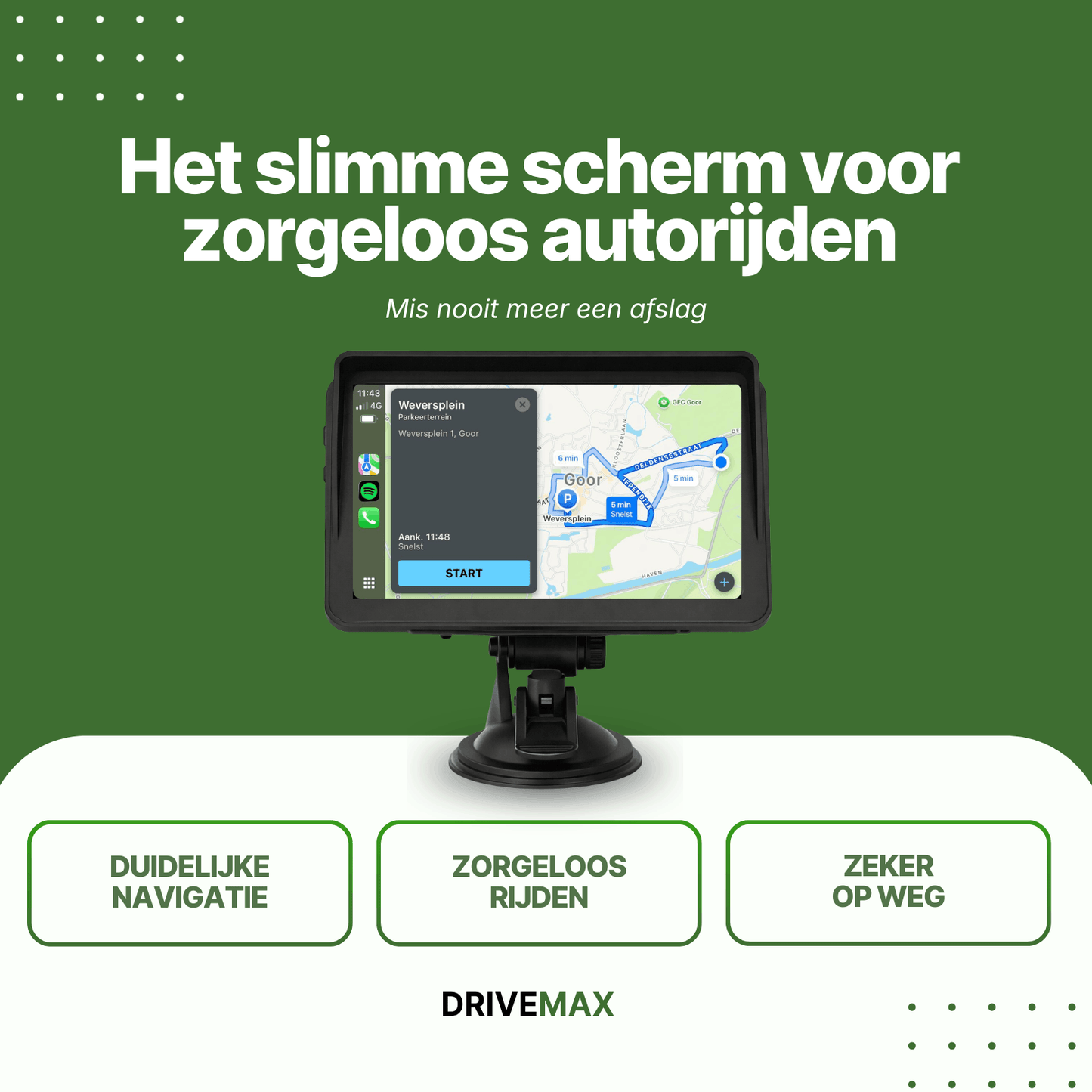 Car navigation with a large touchscreen and dashboard mount that provides clear route guidance for safe and worry-free driving.