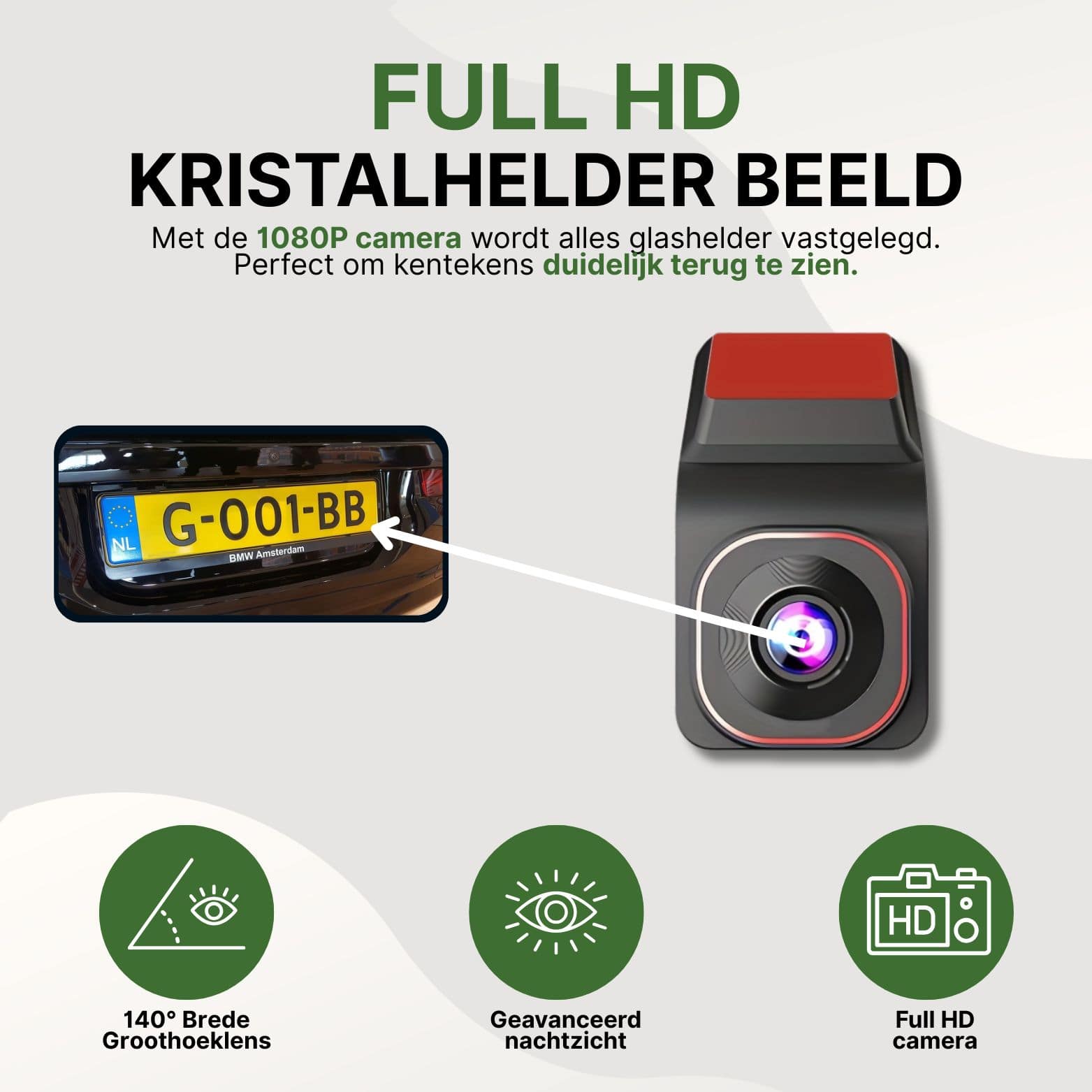ClearView Ultra dashcam met compacte vormgeving, 1080p Full HD beeldkwaliteit, 140° groothoeklens en helder nachtzicht voor scherpe kentekenregistratie.