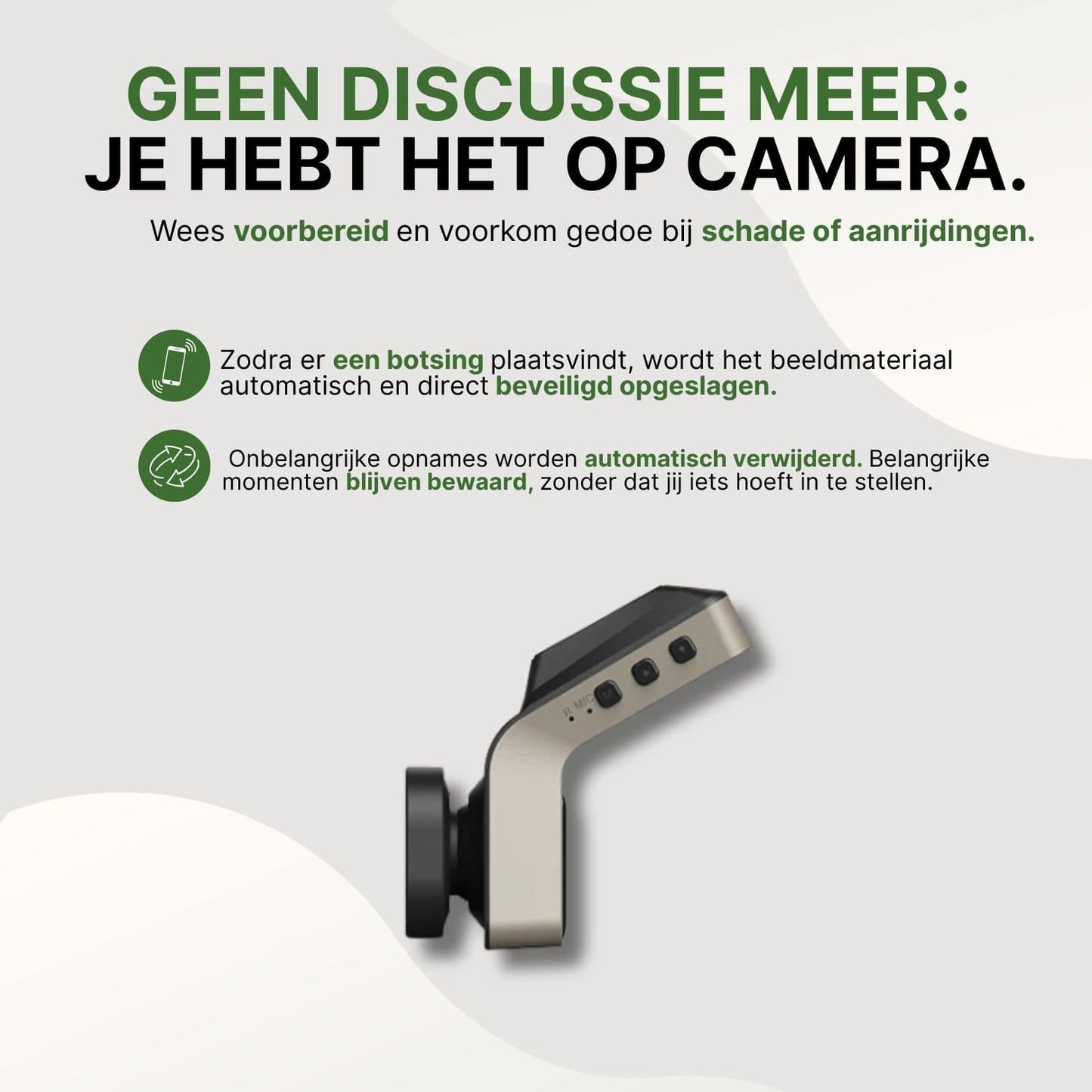 ClearView Ultra dashcam met automatische botsingsdetectie en directe opslag van cruciale beelden bij aanrijdingen, zonder handmatige instellingen.