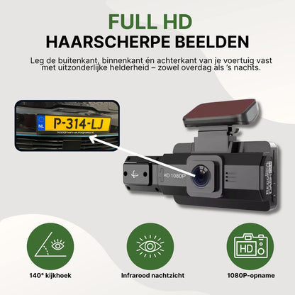 DriveVision dashcam met 1080p resolutie legt kenteken vast in detail met infrarood nachtzicht en 140° kijkhoek