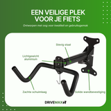 Black bicycle hanging system made of aluminum and steel with foam layer and sturdy wall mounting for secure storage.