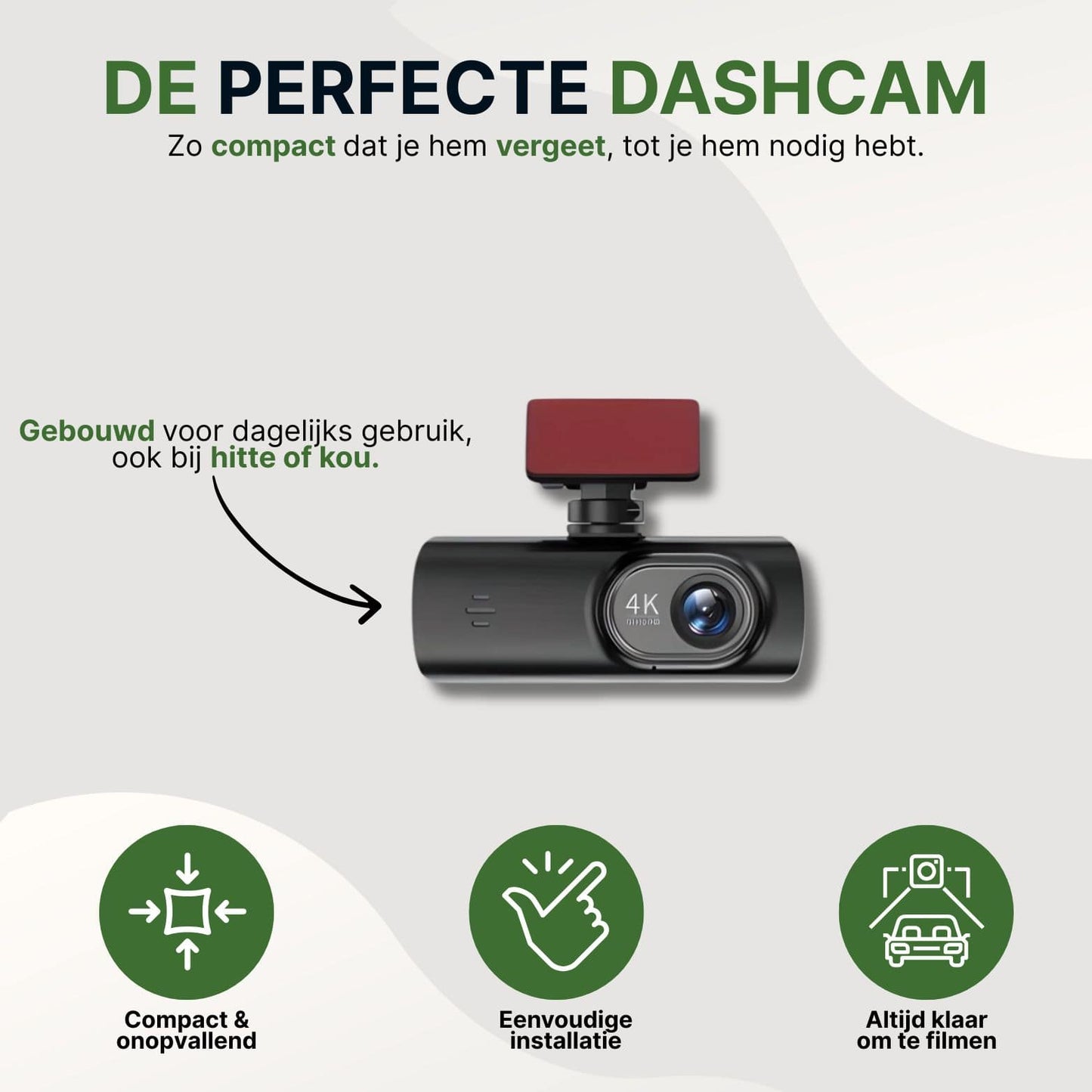 Compacte GuardianView Pro dashcam voor dagelijks gebruik, bestand tegen hitte en kou, eenvoudig te installeren en altijd klaar om te filmen.