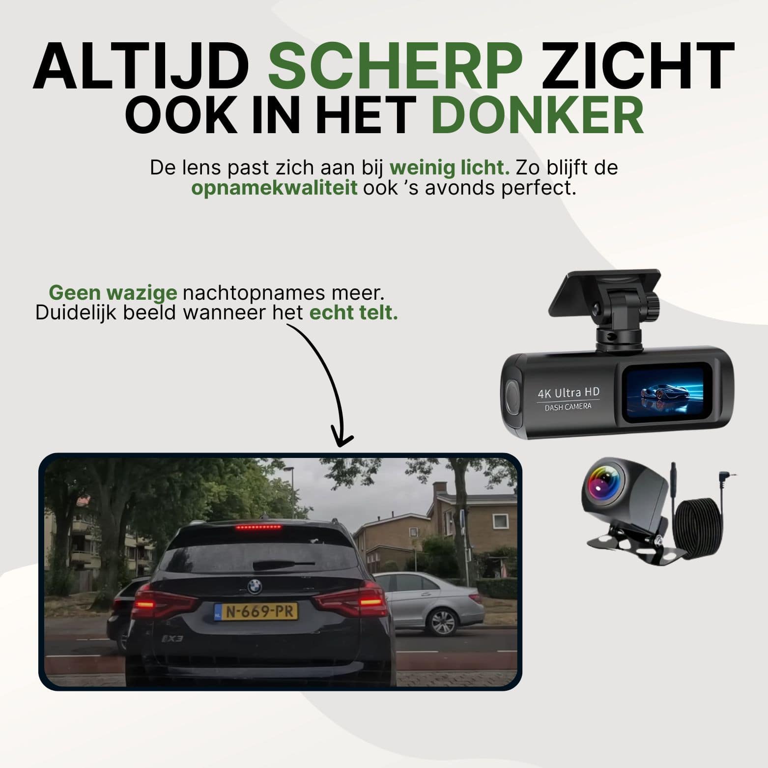 GuardianView Pro dashcam met geavanceerd nachtzicht en automatische lichtaanpassing, voor haarscherpe opnames bij weinig licht en in het donker.