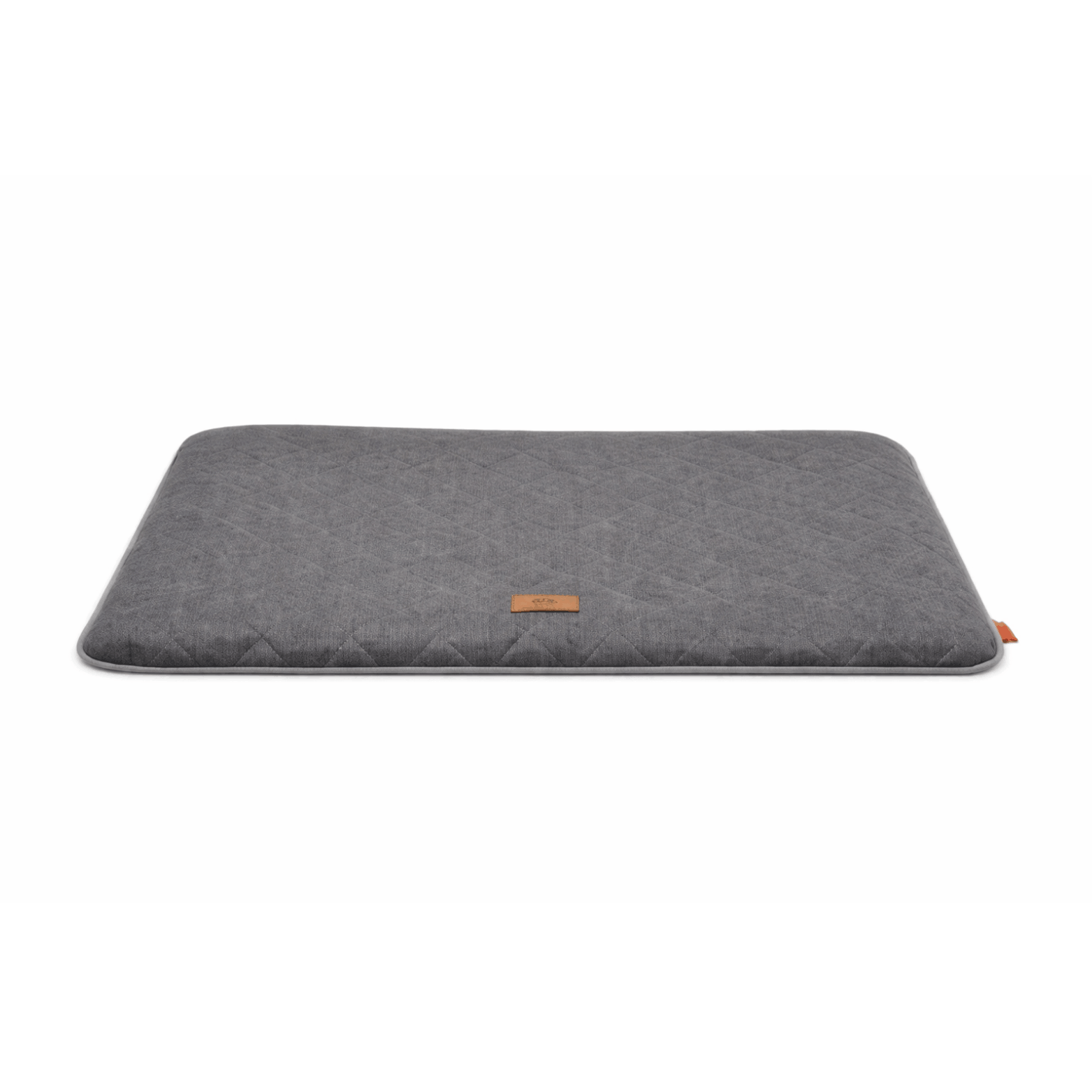 Dark grey quilted dog seat cushion for car and home with rectangular shape for comfortable resting.
