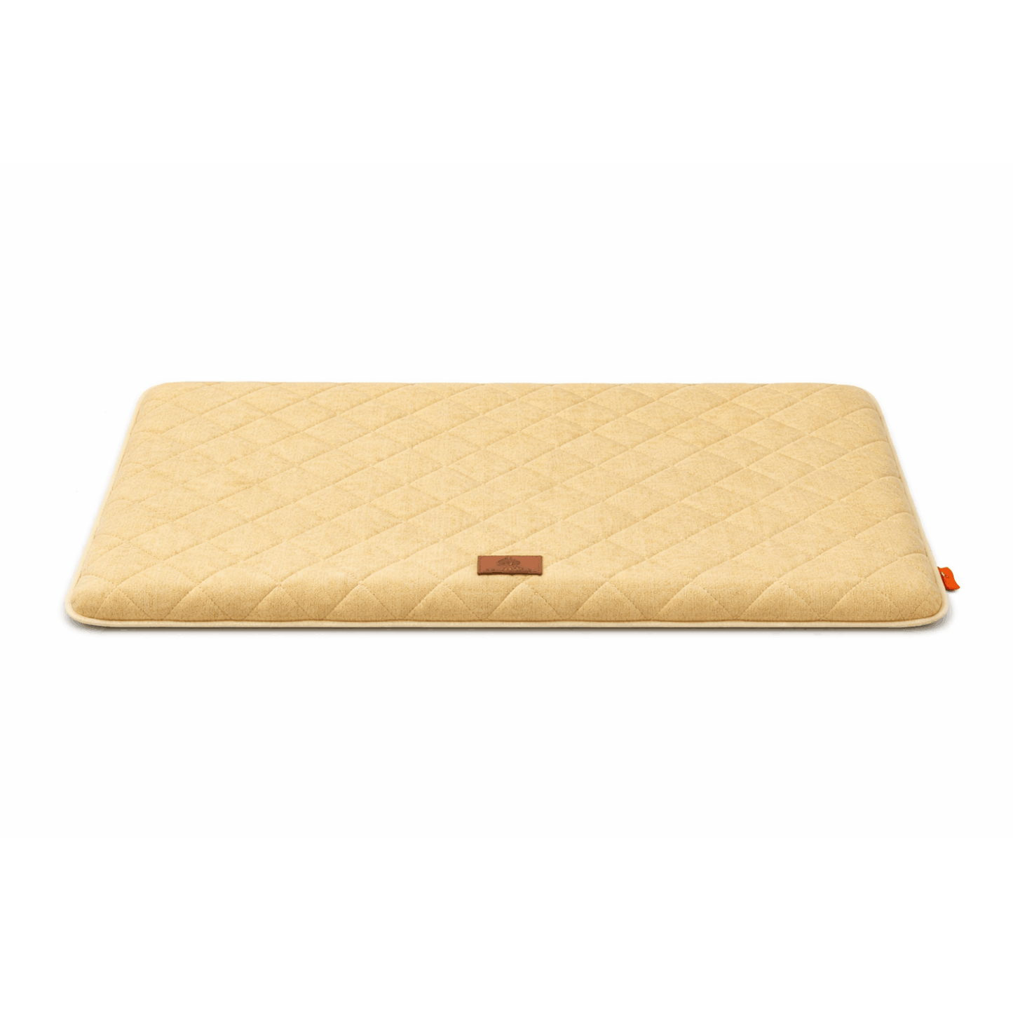 Yellow quilted dog seat cushion for car and home with rectangular shape for comfortable resting.