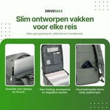 Travel backpack with laptop sleeve, clothing compartment and side pocket for organized storage.