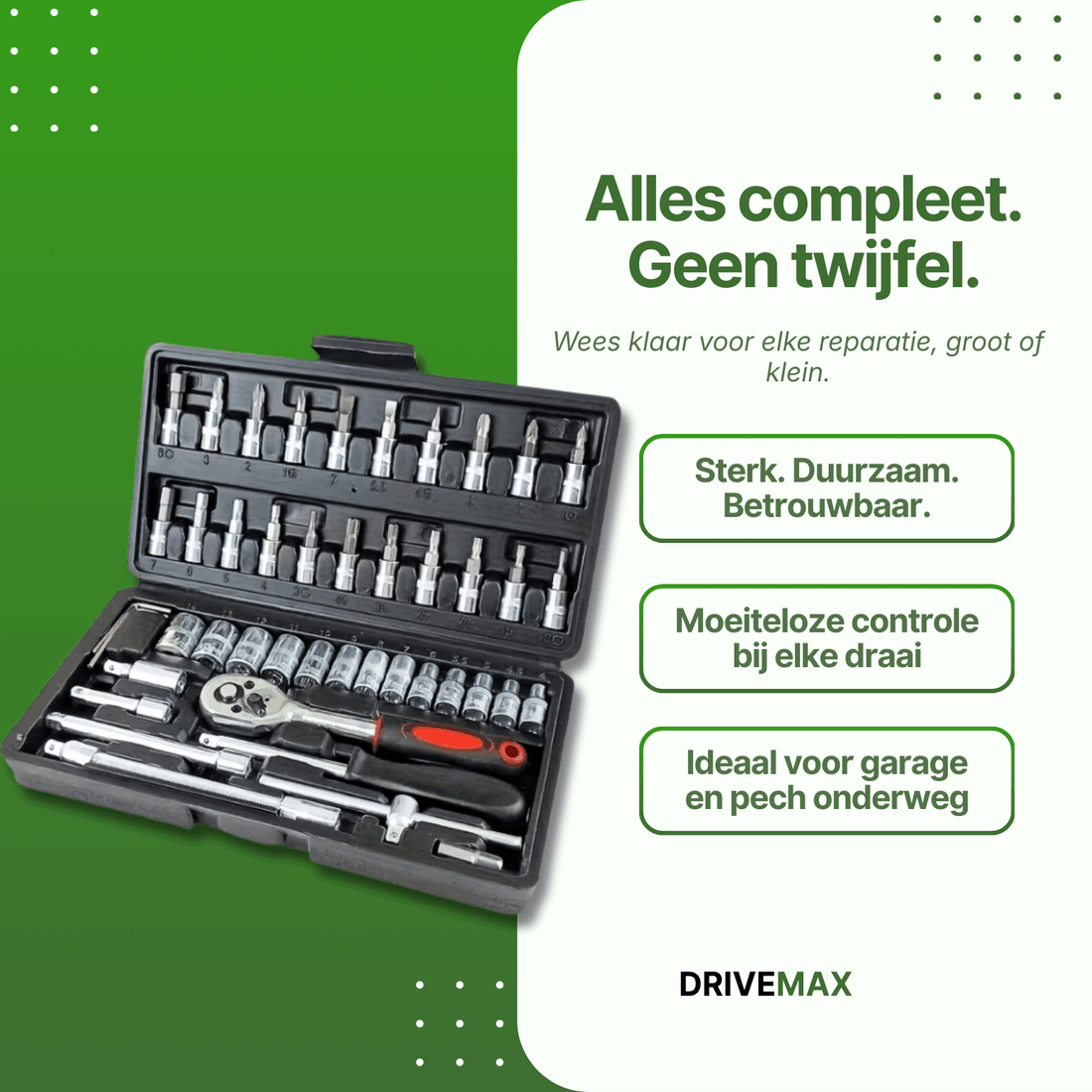 Screwdriver set in a black case with ratchet, sockets, and bits, organized and ready for any repair.