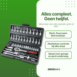 Screwdriver set in a black case with ratchet, sockets, and bits, organized and ready for any repair.