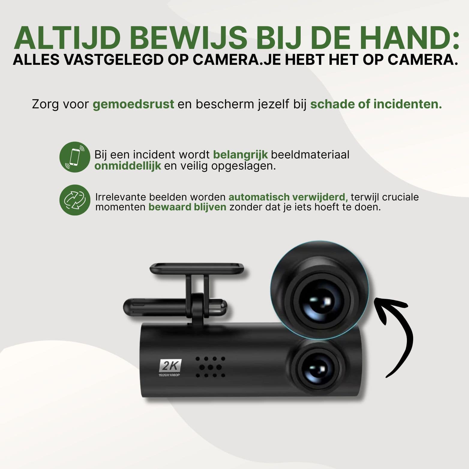 VoiceGuard Pro dashcam met automatische incidentdetectie – belangrijke beelden direct opgeslagen en onbelangrijke verwijderd