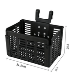 Black Zyro foldable bike basket with visible dimensions of 31.5 x 22.5 x 20.5 cm from the front view.